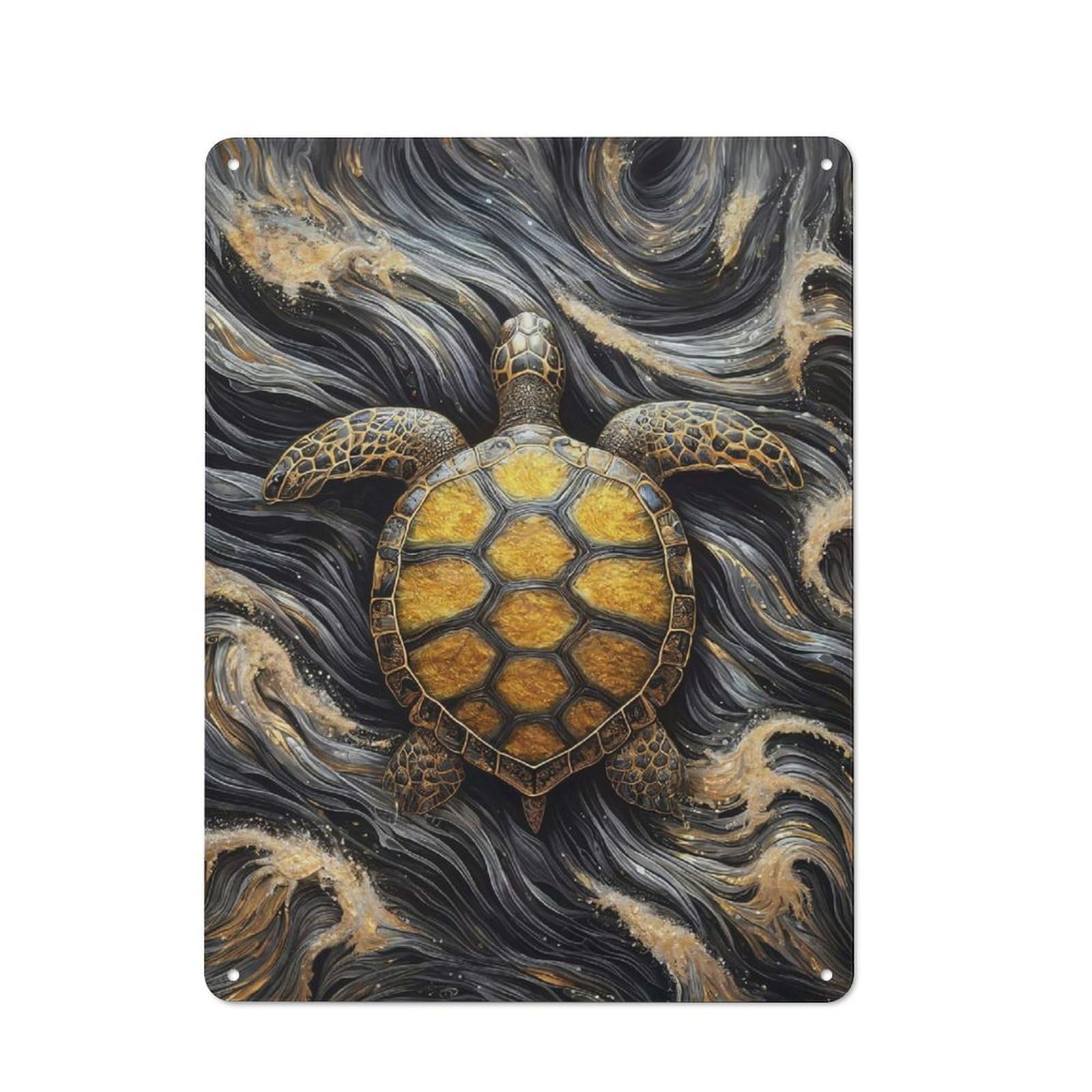 Junmoney Gold X Turtle Tin Sign 40X30cm, Rustic Home Bar Decor For Cafe, Pub, Workshop Or Home Bar, For Casual British Interiors