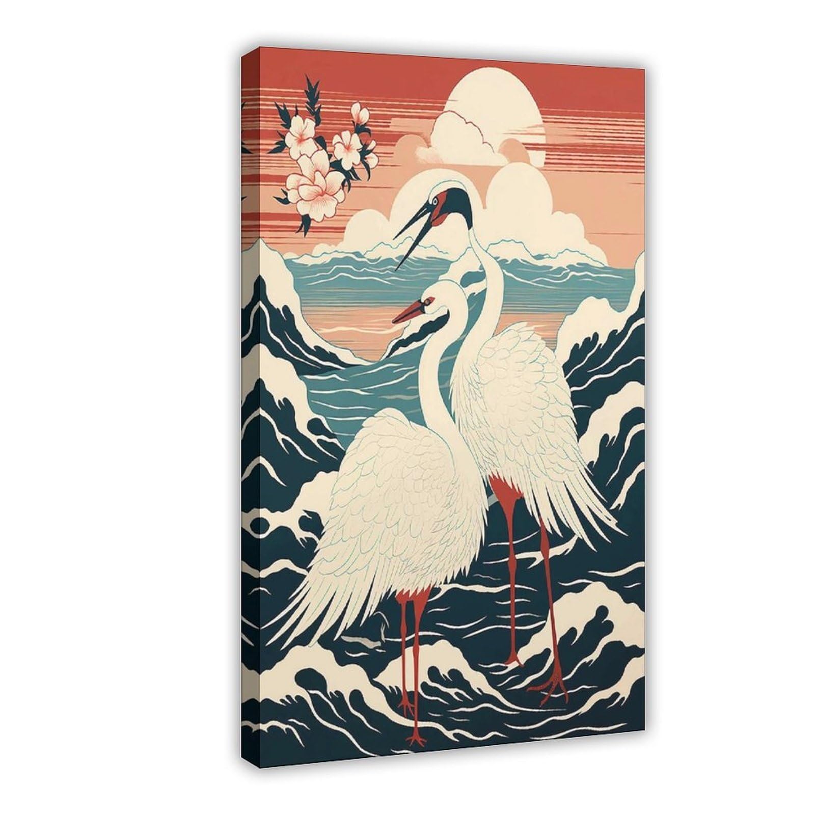 Bareronor Cranes at Sunrise Japanese Canvas Poster Bedroom Decor Landscape Office Room Decor Gift 24" L X 36" W