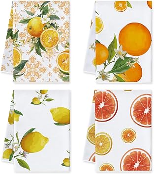 Lemon Kitchen Towels, Microfiber Tea Towel, Soft Absorbent Quick Dry Reusable Dish Towel Set of 4, Hand Towels for Kitchen Drying, Housewarming Gifts Dining, Home, Wedding, Banquet, 45x66 CM