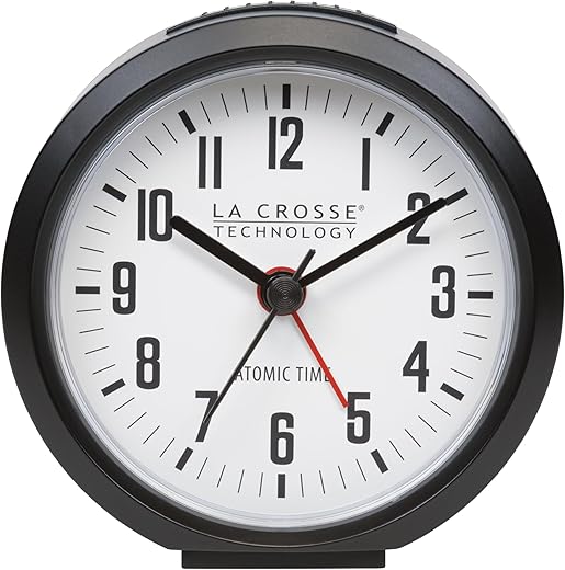 La Crosse Technology 617 710 B INT 4 Inch Round Black Atomic Analog Alarm Clock