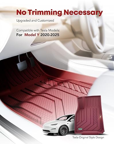 Miniatura 3 de YHTAUTO Alfombrillas de automóvil de ajuste personalizado rojo claro para Tesla modelo Y 2025-2020 (5 asientos), no para juniper, primera y 2da fila