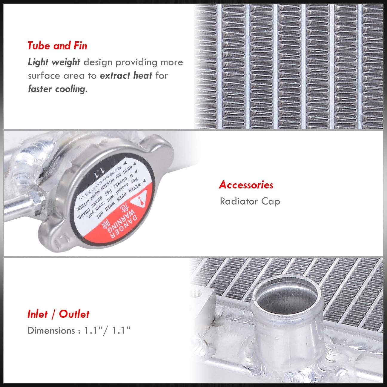 AJP Distributors Single Core 1-Row Full Aluminum Radiator Engine Motor Cooling Upgrade Compatible/Replacement For Accord DX/LX/EX/SE 4CYL 2.3L l4 F23A1 / F23A4 / F2345 CG CG1 CG6 FWD 98 99 00 01 02