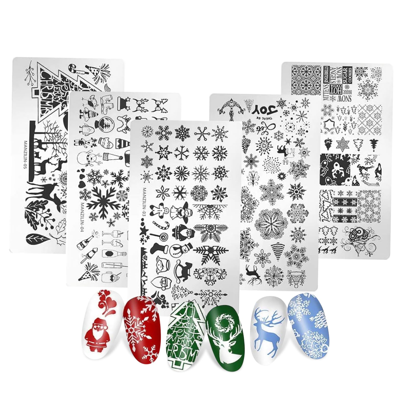 minkissy 5 Placas de Estampado para Uñas Navideñas de Metal, Plantillas Fáciles de Usar para Diseño Profesional y Principiantes, Adecuado para Manicura Festiva