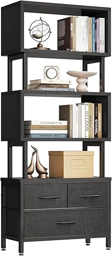 Miniatura 9 de Casaottima Estantería de 7 niveles, estantería geométrica alta con cajones de tela, estantes modernos para sala de estar, dormitorio, estantería