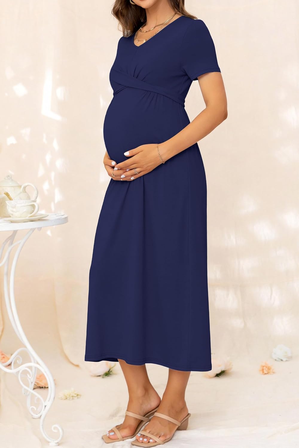 Maternity Dress V Neck Baby Shower Pregnancy Dresses for Photoshoot Maternity Outfits Summer Clothes 2026