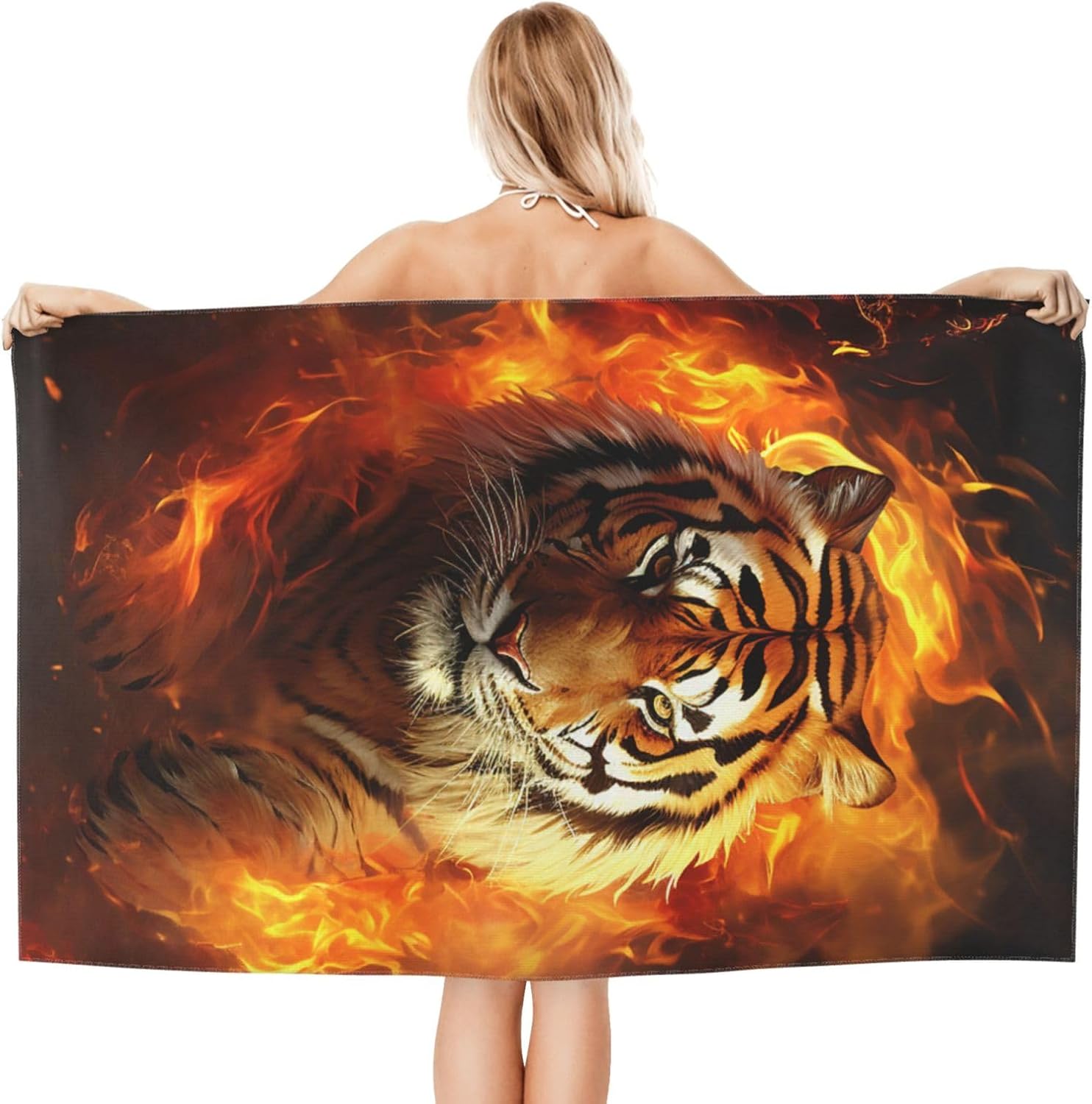 Cool Tiger in Flame Beach Towel Oversized 52 x 32 in Sand Free Pool Swim Towels for Adult Travel Blanket Lightweight Quick Dry Absorbent Bath Towels Cruise Vacation Accessories image 2