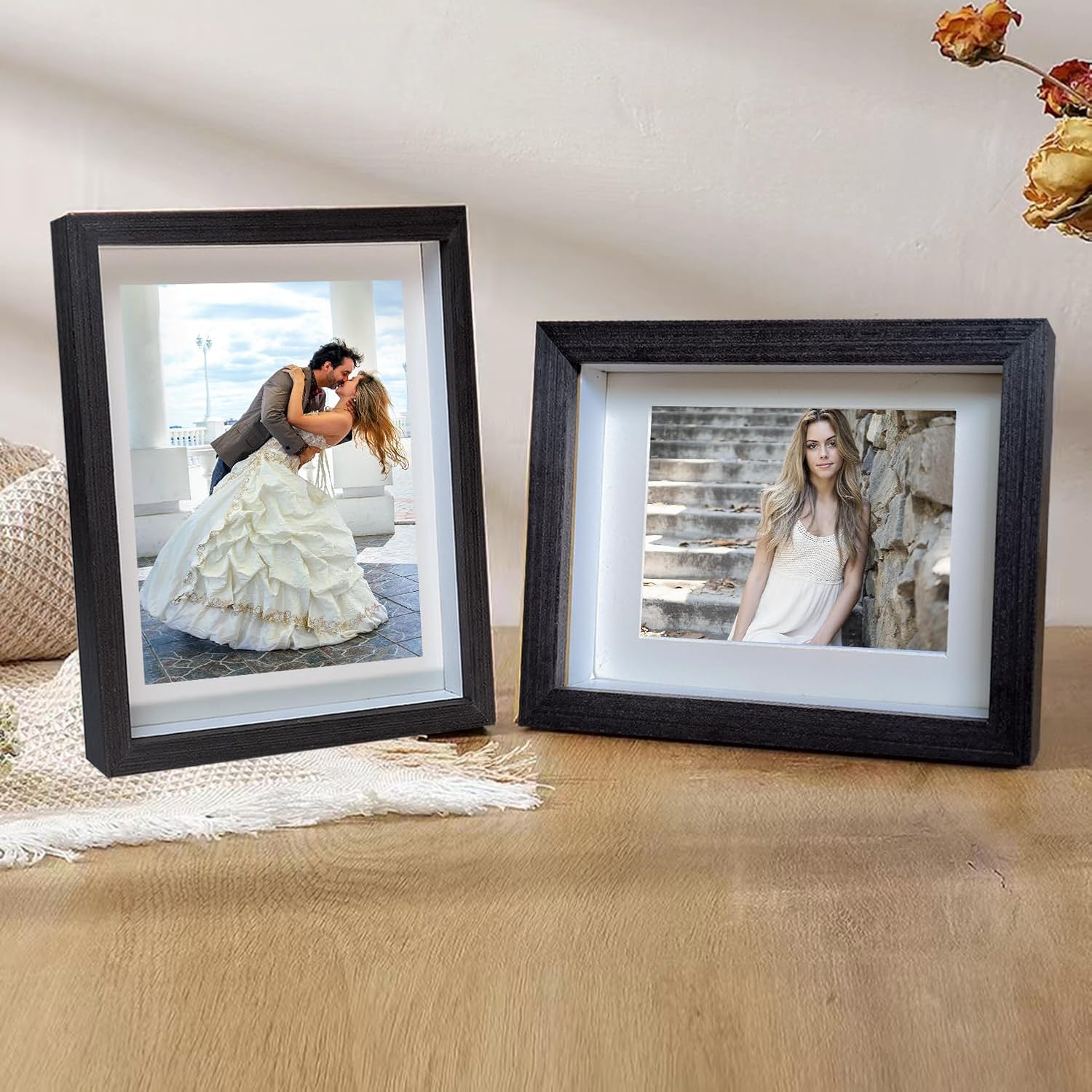 5x7 Shadow Box Frame Small Shadow Box Display Case 4 Pack Black Picture Frame Glass Surfaces Internal Depth 0.6 inch for Wall Or Tabletop