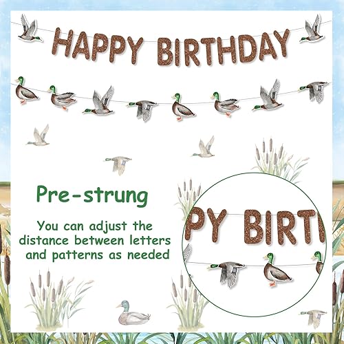 Miniatura 5 de Decoración de pancarta de cumpleaños de pato mallardo, pancarta de feliz cumpleaños con temática de pato, juego de banderines de guirnalda de pato