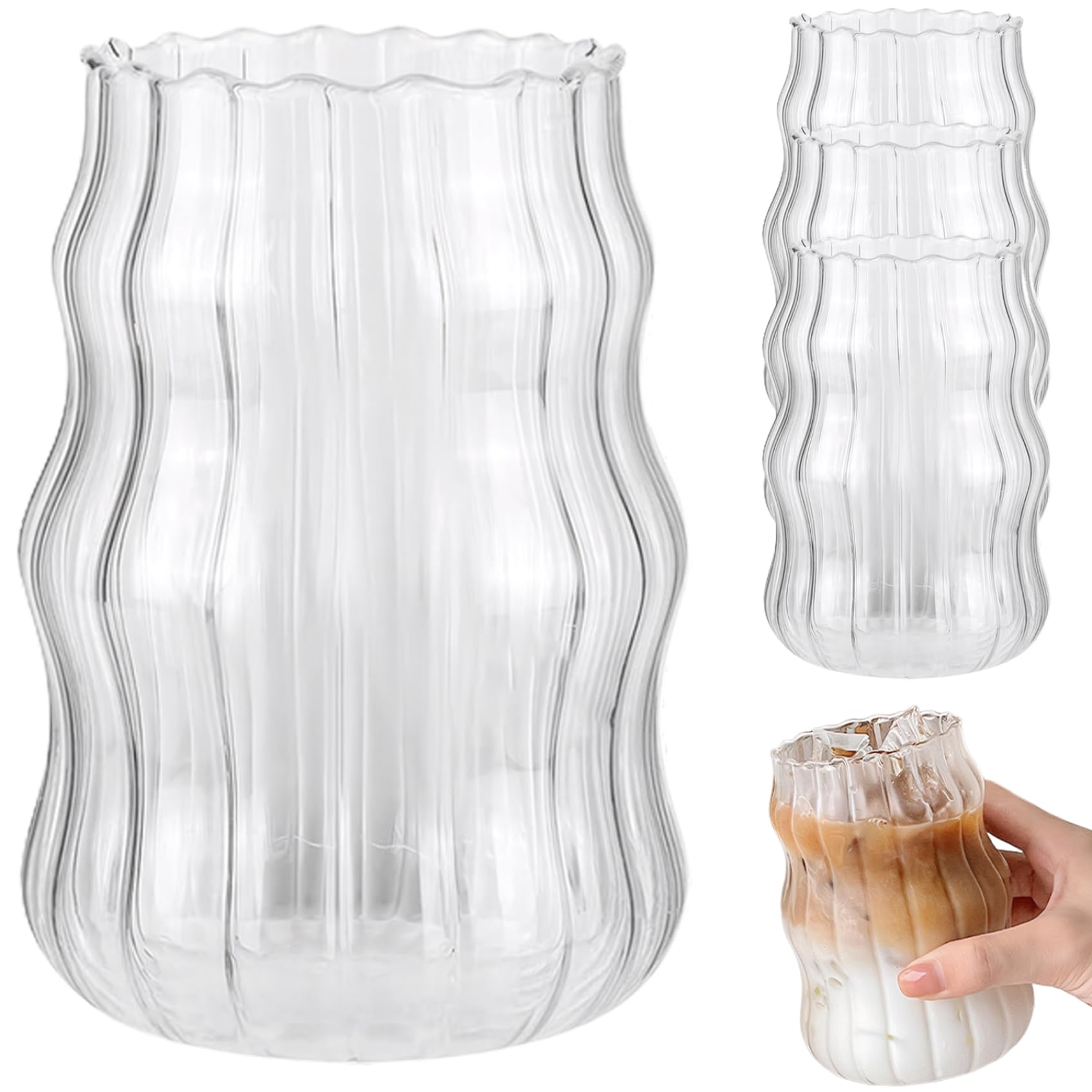 Tasses en verre nervuré de 530 ml réutilisables au fini cristal