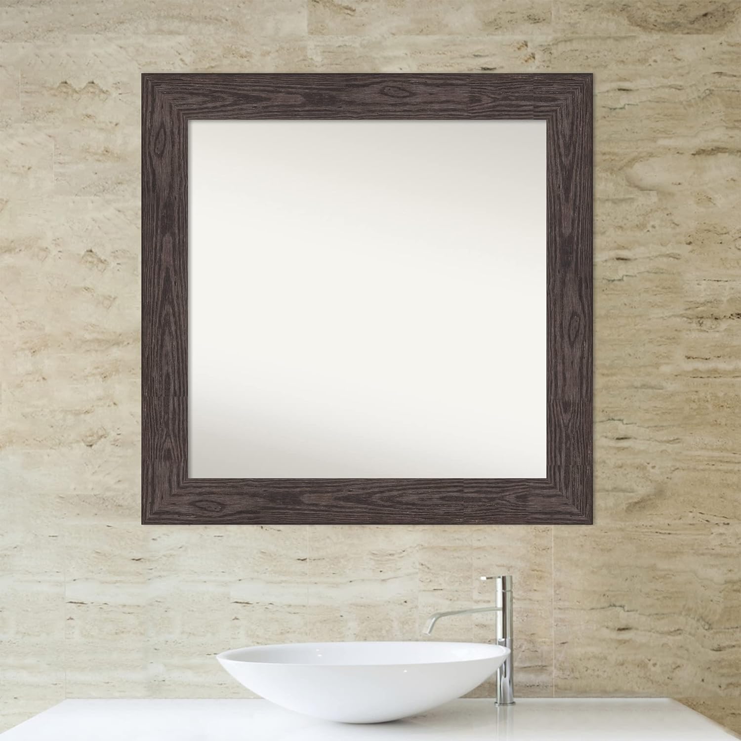 Amanti Art Black Bathroom Mirror for Over Sink, 32x32 Bridge Black Square Vanity Mirror, Large Country Rustic Wood Frame, Hangs Horizonally and Vertically, Bathroom Wall Decor, Non-Beveled Edge