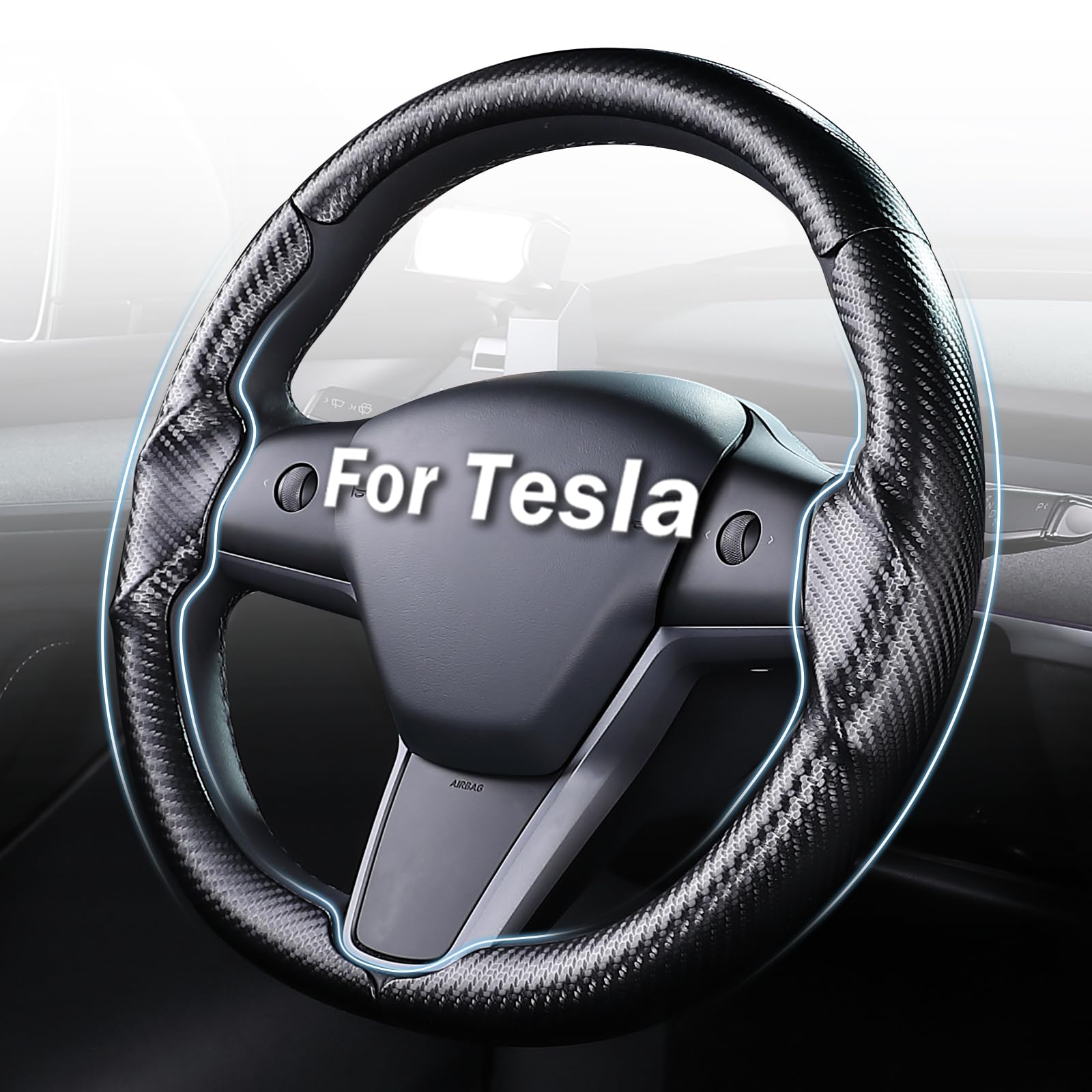 Funda de volante para Tesla Model 3 (2017-2023) Model Y (2020-2024), antideslizante, cómoda, transpirable, personalizada, accesorios para Tesla Model 3 Y, color negro mate.