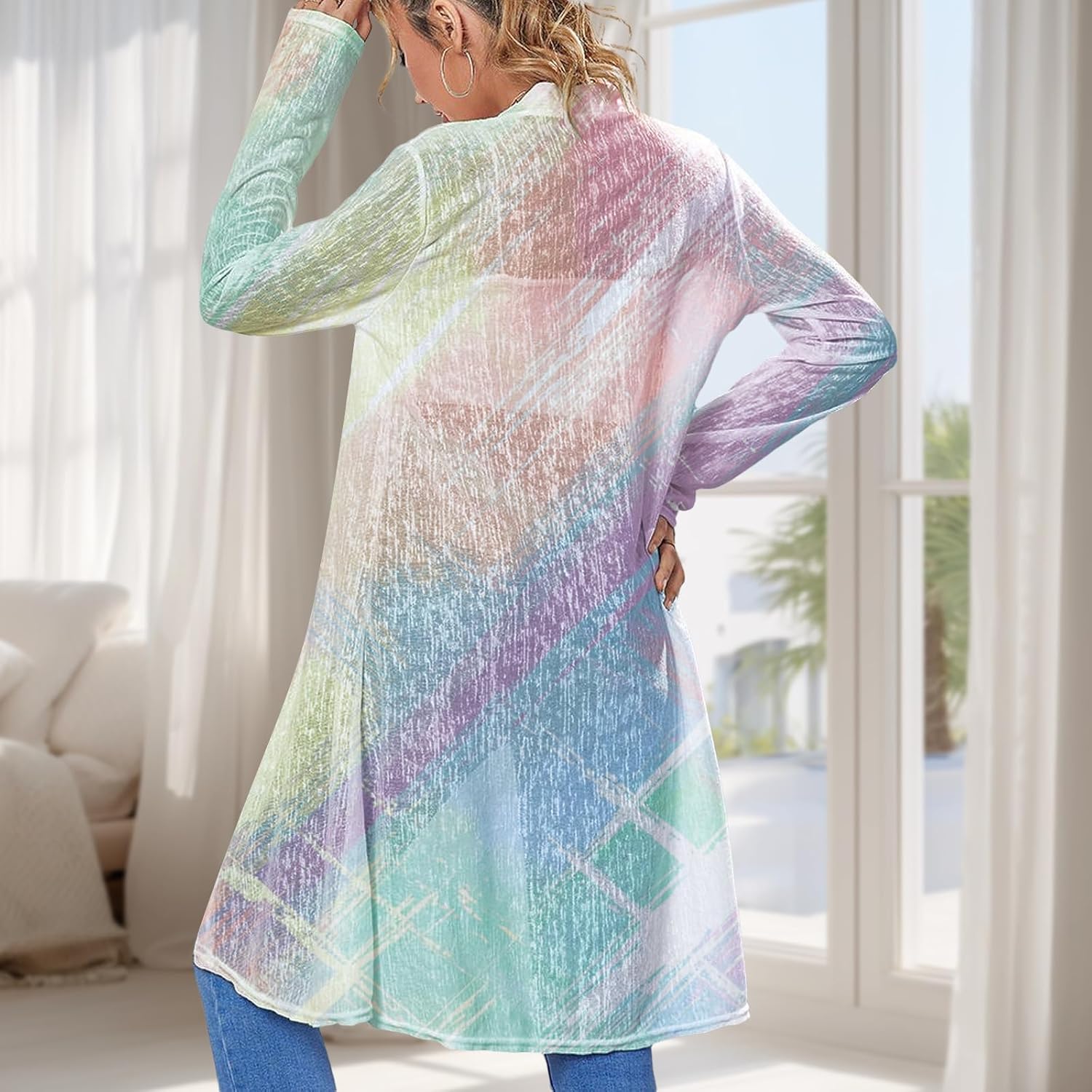 Cover Ups for Women t Lightweight Mid-Length Skin-Friendly Cardigan Vacation Wear Plus Size Long-Sleeved Outwear - Image 3