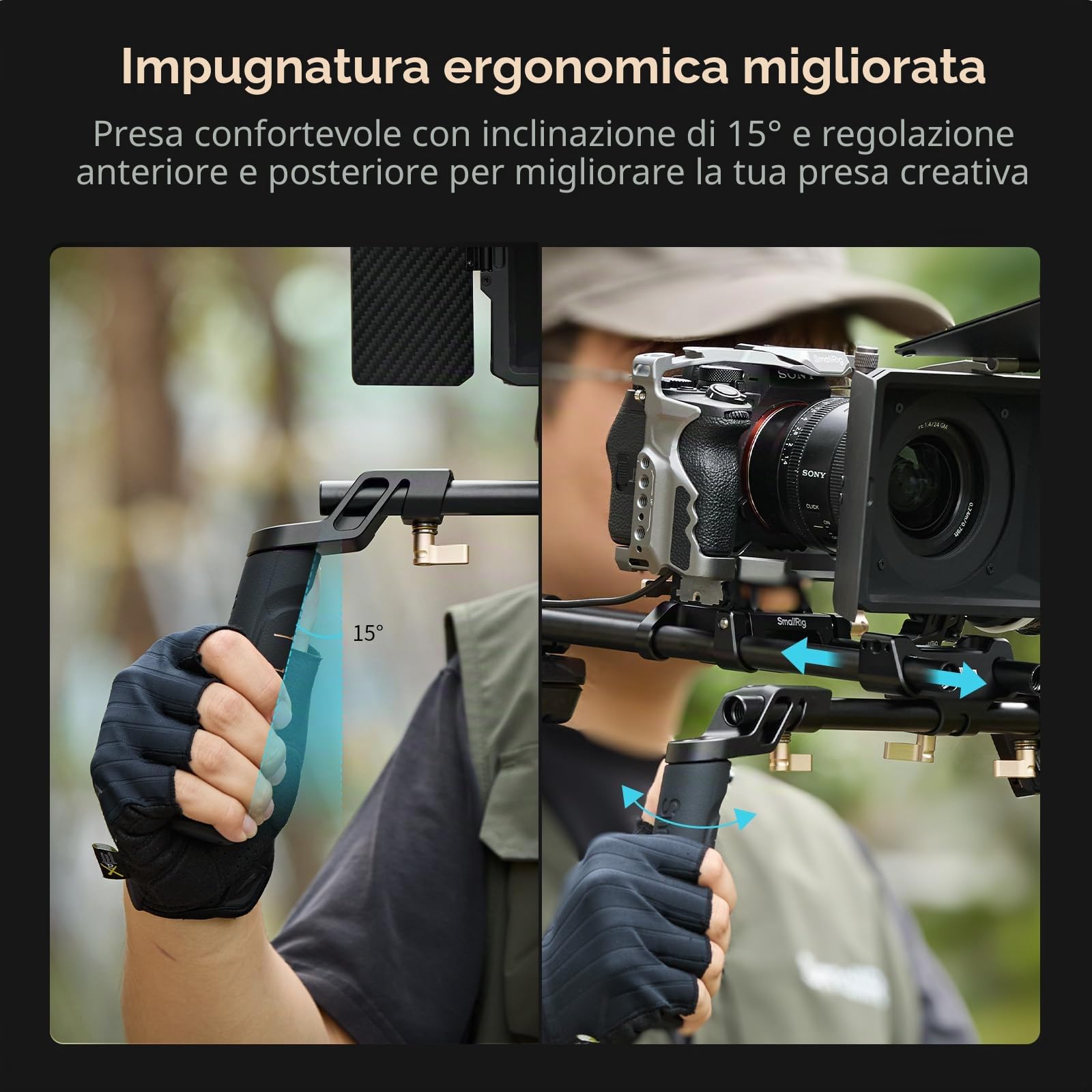 SMALLRIG Kit di Supporto per Spalla (Versione Classica), Doppie Maniglie, Aste da 15 mm, Supporto Video Universale per Spalla con Sgancio Rapido per Arca, per SMALLRIG Follow Focus - 4480