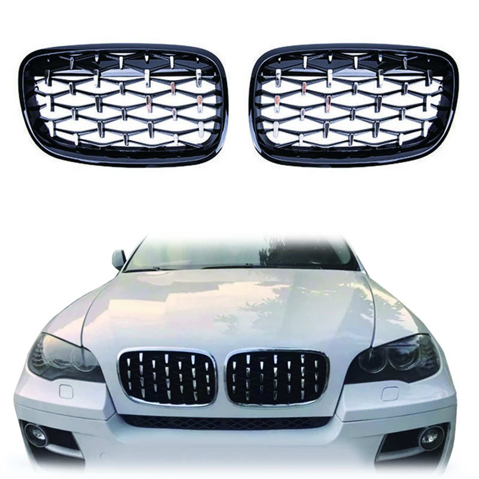 Calandre Voiture 2PCS Pour BMW X5 E70 X6 E71 2007-2014 - Grille Avant Noire Brillante à Lamelles