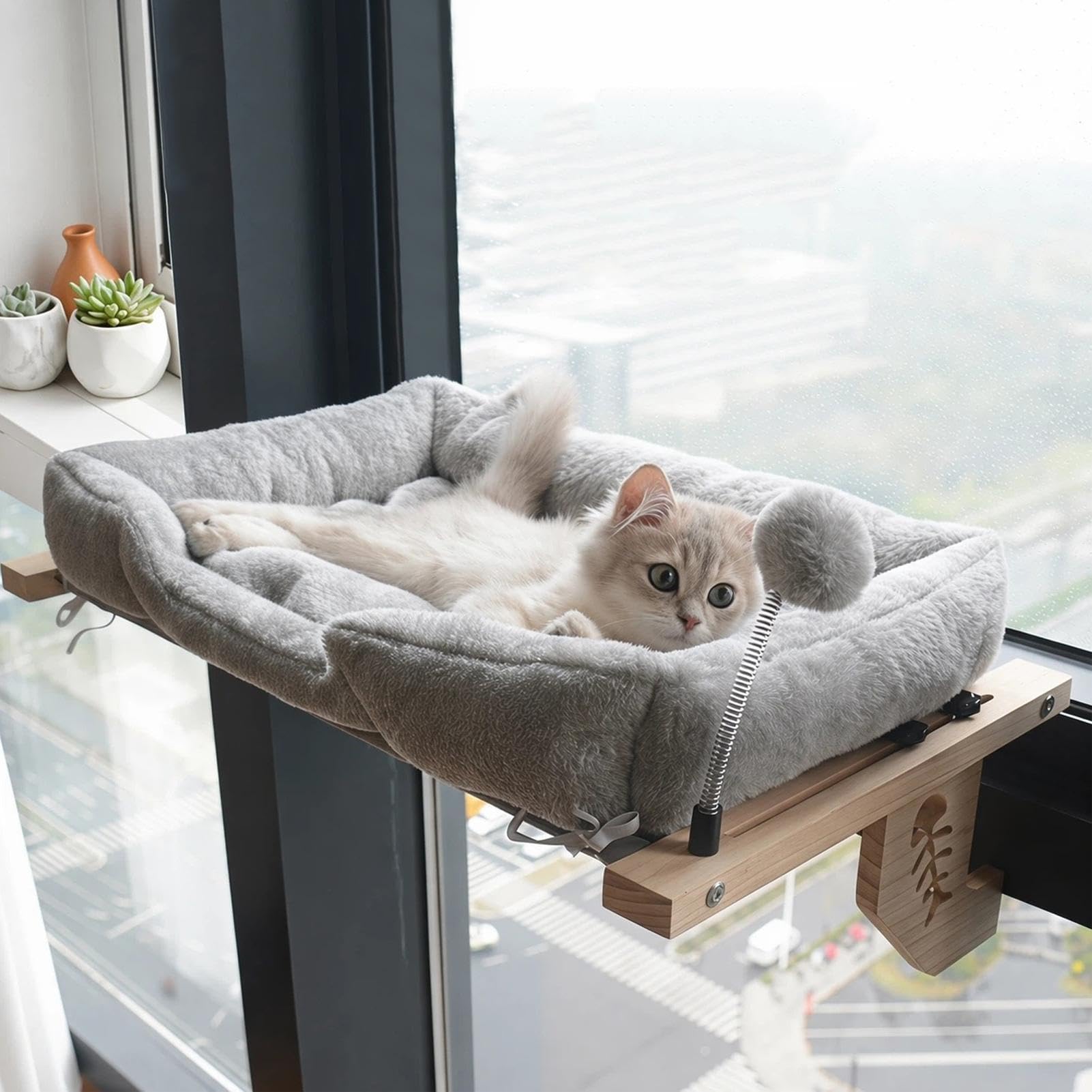 Cama Ventana Para Gatos Asiento Para Tomar El Sol Para Mascotas Con Cojín | Hamaca De Ventana Para Gatos Para Hogar Apartamento Alféizar Mesita De Noche Cajonera Armario