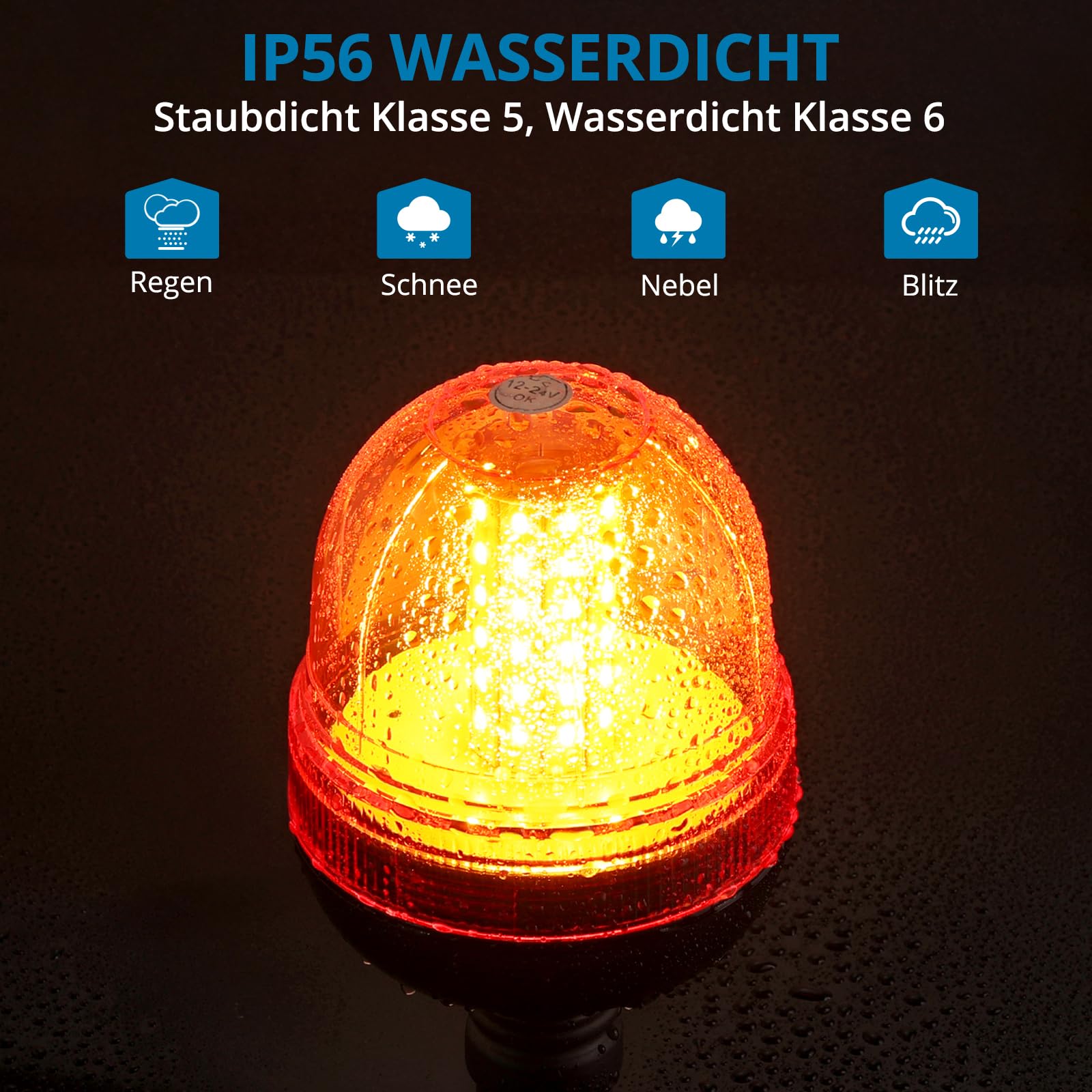 AUTOUTLET 2X Rundumleuchte, 60 LED Warnleuchten Amber Rundumkennleuchte Blinkleuchte 12V/24V, mit 3 Beleuchtungsmodi, R10 E9 Straßenverkehr Zulassung, Wasserdicht Staubdicht, für Traktor LKW PKW