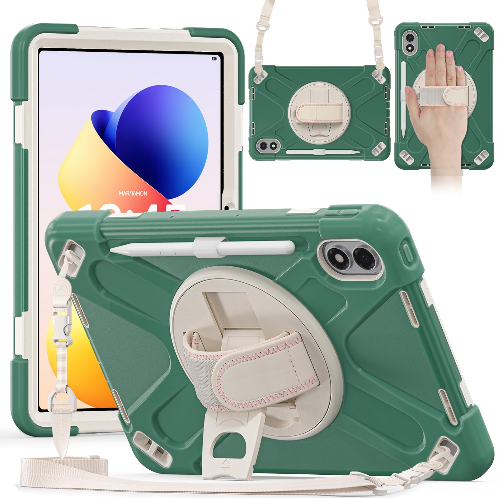 ProElite for Xiaomi Redmi Pad 2 Pro 12.1 inch Case, Rugged 3 Layer Armor case Cover for Xiaomi Redmi Pad 2 Pro 12.1 inch Case with Hand Grip and Rotating Kickstand with Shoulder Strap, Emarald Green-image-24