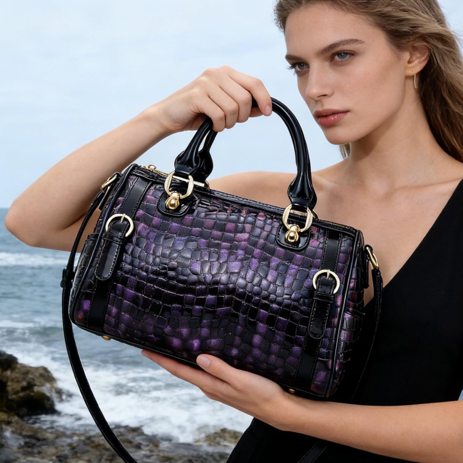 Women's Large Genuine Leather Shoulder Handbags, Luxury Tote Bag Premium Purse Crossbody Bags with Detachable Shoulder Strap - Image 2