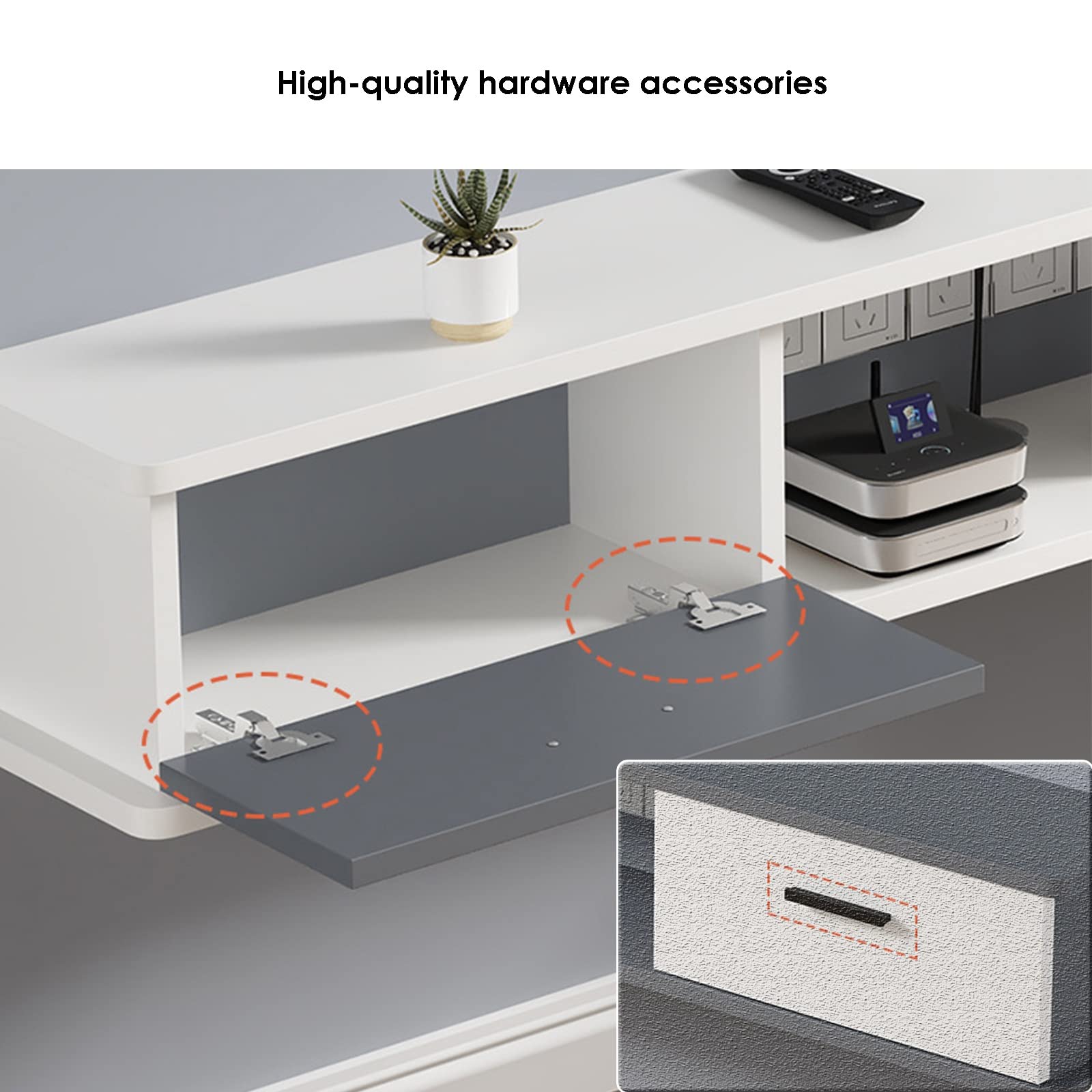 An der Wand montiertes TV-Gerät Schwimmender TV-Ständer Wandmontiertes Entertainment-Center-TV-Gerät mit 2 Türen, Wohnzimmer Schlafzimmer TV-Wandregal für Router Set-Top-Box-Projektor
