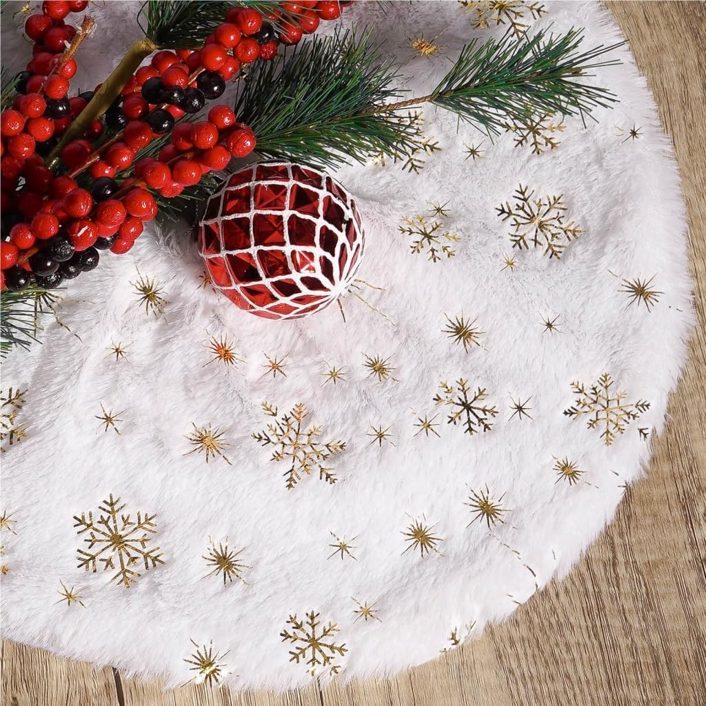Tree Skirt Christmas Christmas Tree Skirt Small Mini Decoration Desktop Christmas Tree Apron Gold and Silver Snowflake Tree Skirt Christmas Tree Skirts(Small)