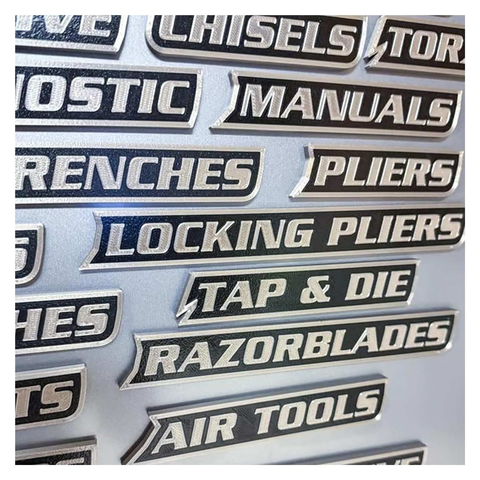 12 Pack of Magnetic Toolbox Labels, 3D Printed Personalized Tool Box Label Magnets, Durable Metal Drawer Labels, for Garage Storage, Multipurpose Tool Boxs Tags, Easy to Stick and Remove(Silver)