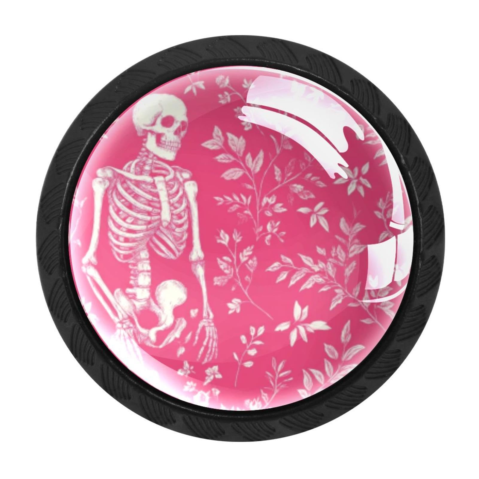 CHENZZZZ 4 Pieces Skeleton Pink Pattern Kitchen Cabinet Knobs Drawer Knobs Dresser Knobs Black Knobs Drawer Pulls Dresser Drawer Handles Knobs for Dresser Drawers