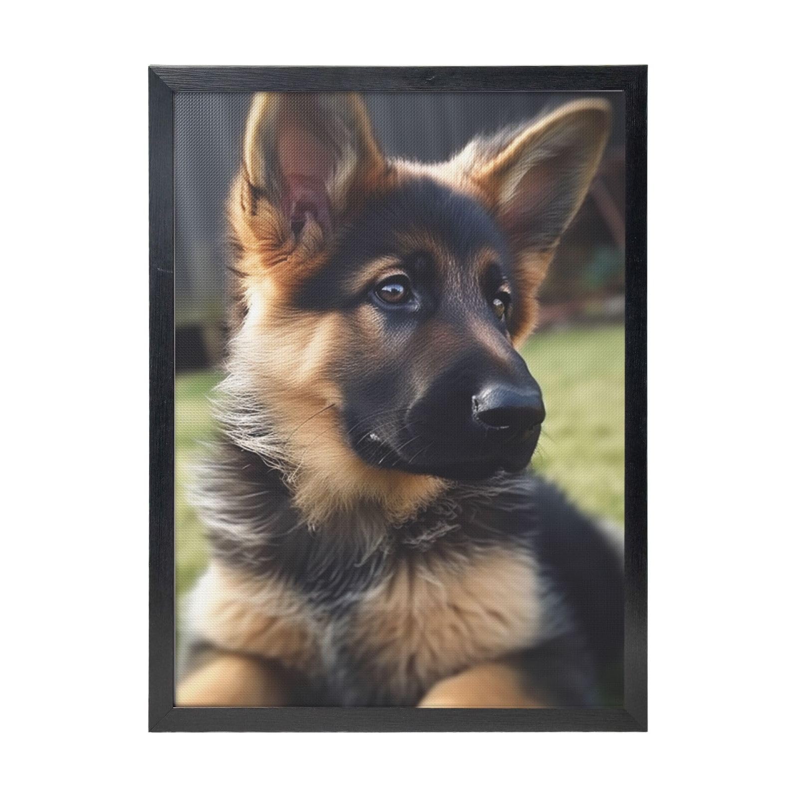 Framed Wall Art - Decorative Canvas Painting German Shepherd Puppy Pictures Poster Aesthetic Modern Prints Artwork for Bedroom Office Wall Decor Ready To Hang 12x16 in