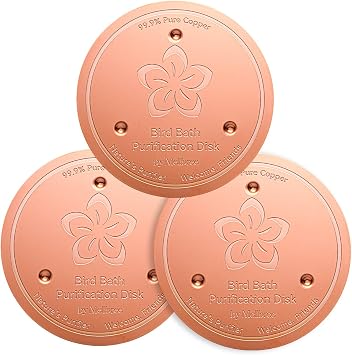 Mellbree 3-Pack Bird Bath Copper Disc, 0.6mm Reinforced 99.99% Pure Copper Cleaning Disk with Triple-Point Support for Physical Safe Clean Water All-Season Flower