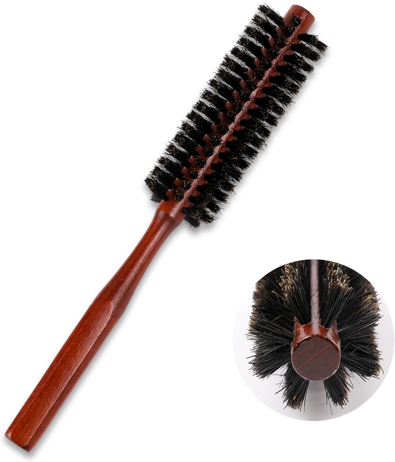 – Round Boar Bristle Brush,Small Round Brush Portable Bristle Hair Brush with Ergonomic Natural Wood Handle Mini Rolling Circular Hairbrush for Hair Drying, Styling, Curling, Adding Hair Volume
