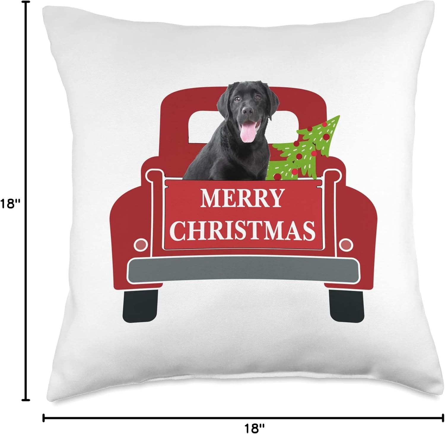 Merry Christmas Truck Dog Black Lab Throw Pillow