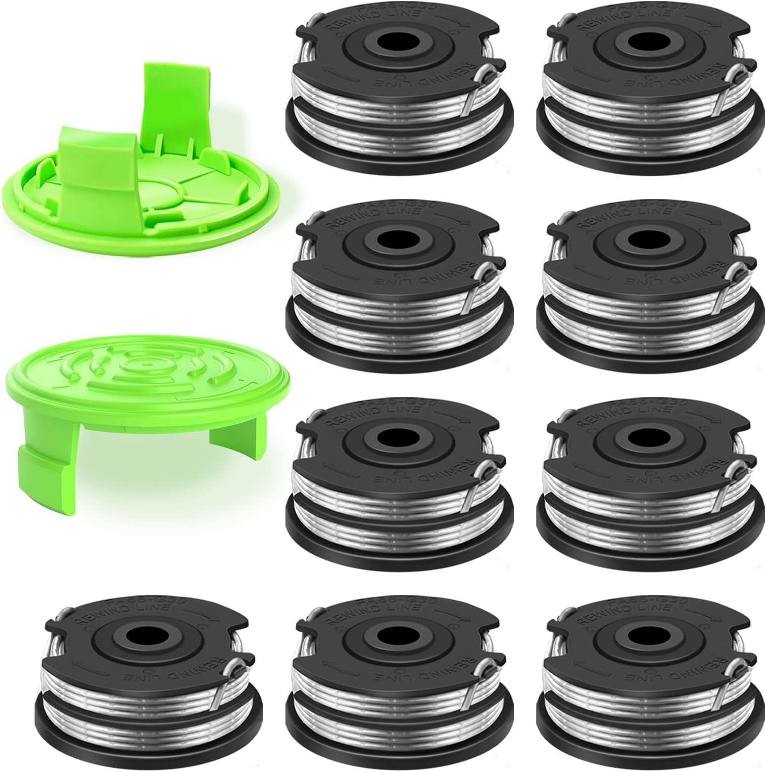 Chway11 PCS 0.065" Dual Trimmer Line(2900719) Replacement Suitable for Greenworks Weed Wacker 2101602,2101602A,STBA40B210, BST4000,Replacement Trimmer String and Cap Cover(9 Spools+2 Caps)