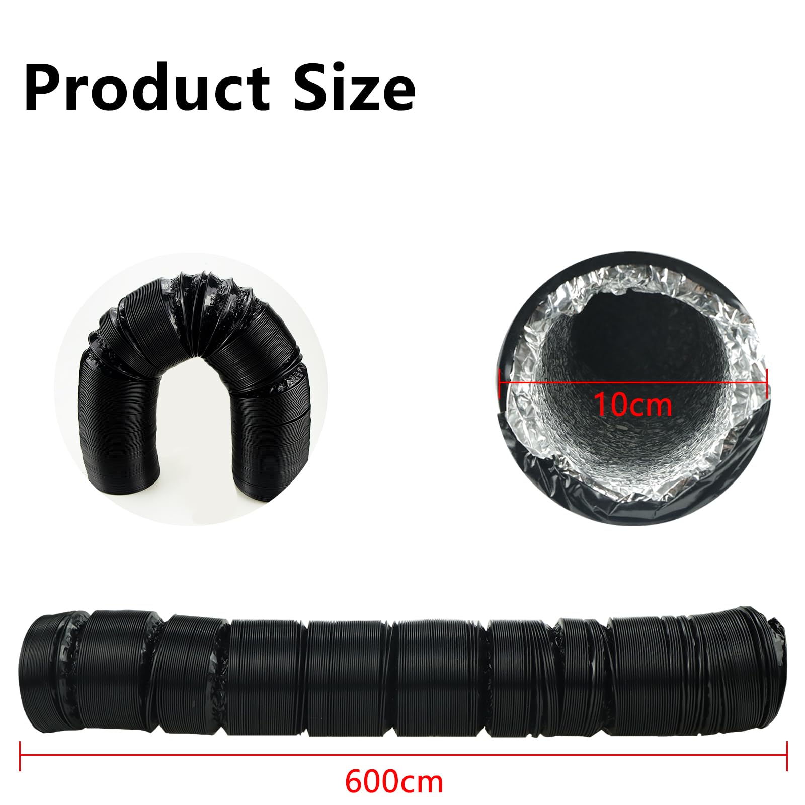 6 m Tubo Flexible de Salida de Aire Ø 100 mm Tubo Aire Flexible di Aluminio PVC para Extractor de Aire Climatización Secadora Conducto de Aire de Ventilación Sistemas con 2 Abrazaderas