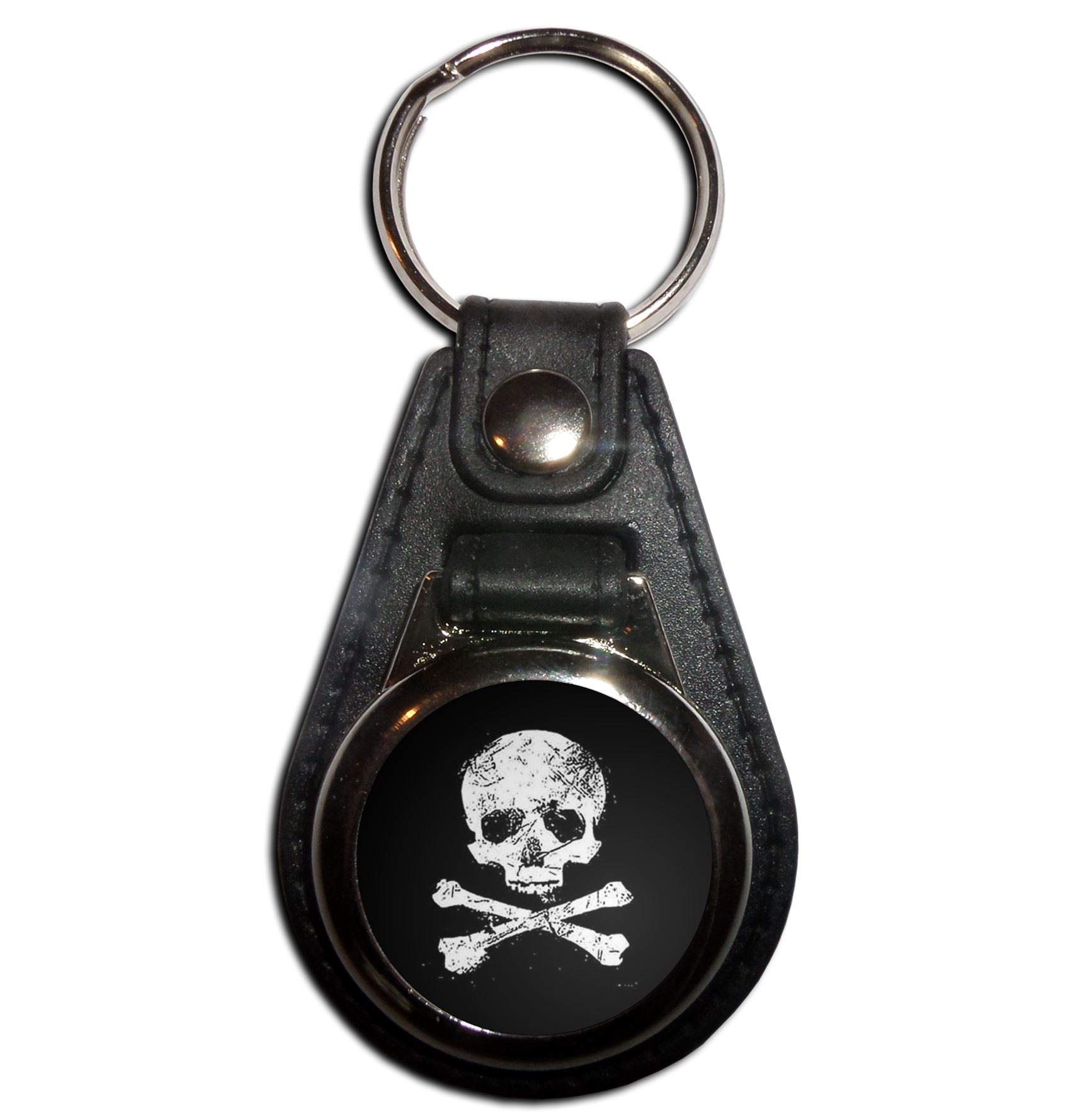 Distressed Skull and Crossbones - Black Plastic Medallion Key Ring