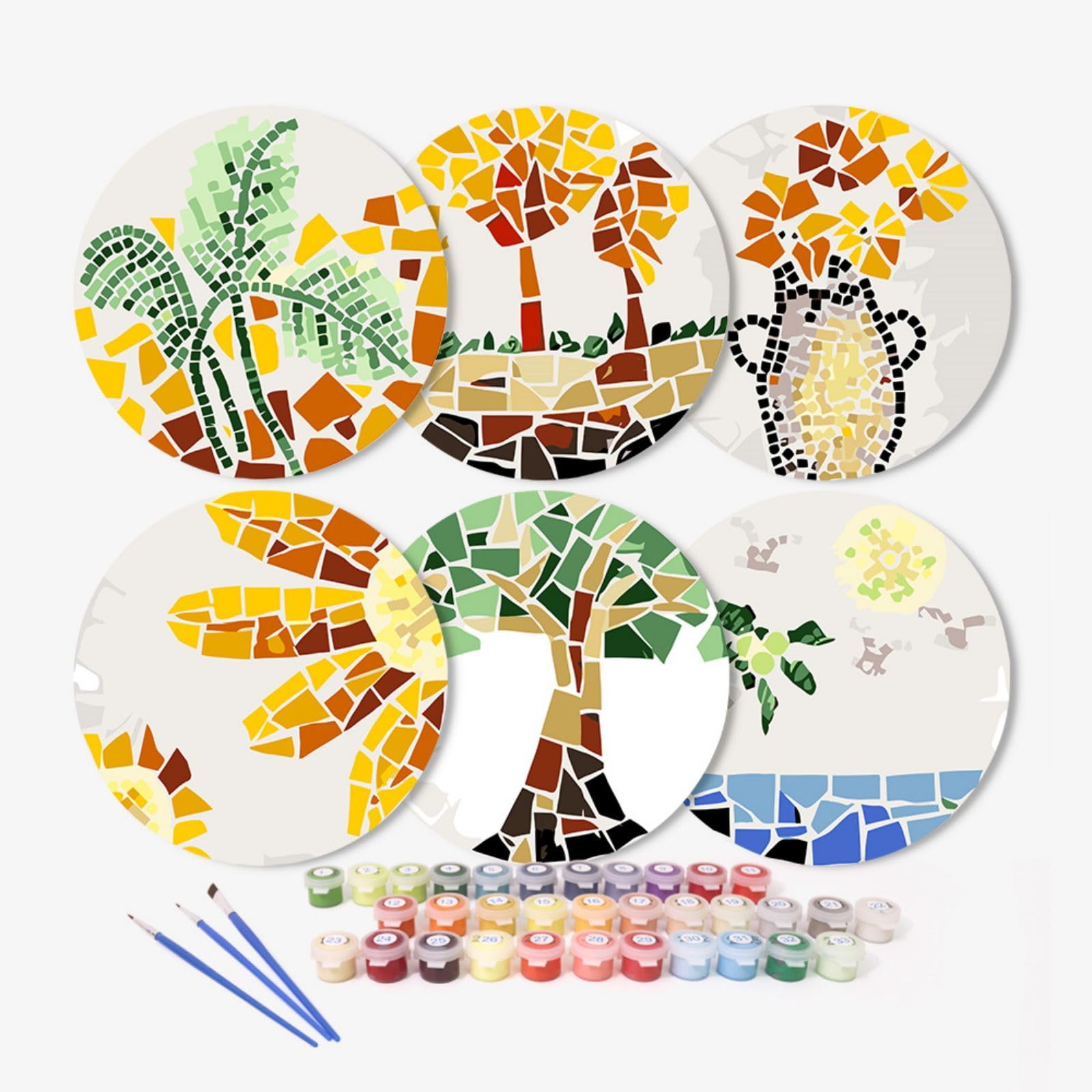 6 Pcs Paint by Numbers Coasters Kits with Holder, DIY Paint by Numbers Coasters for Adults Beginners, Coasters with Brushes Acrylic Paint, Paint by Numbers Kits Craft -30-Geometric Patterns — image 1