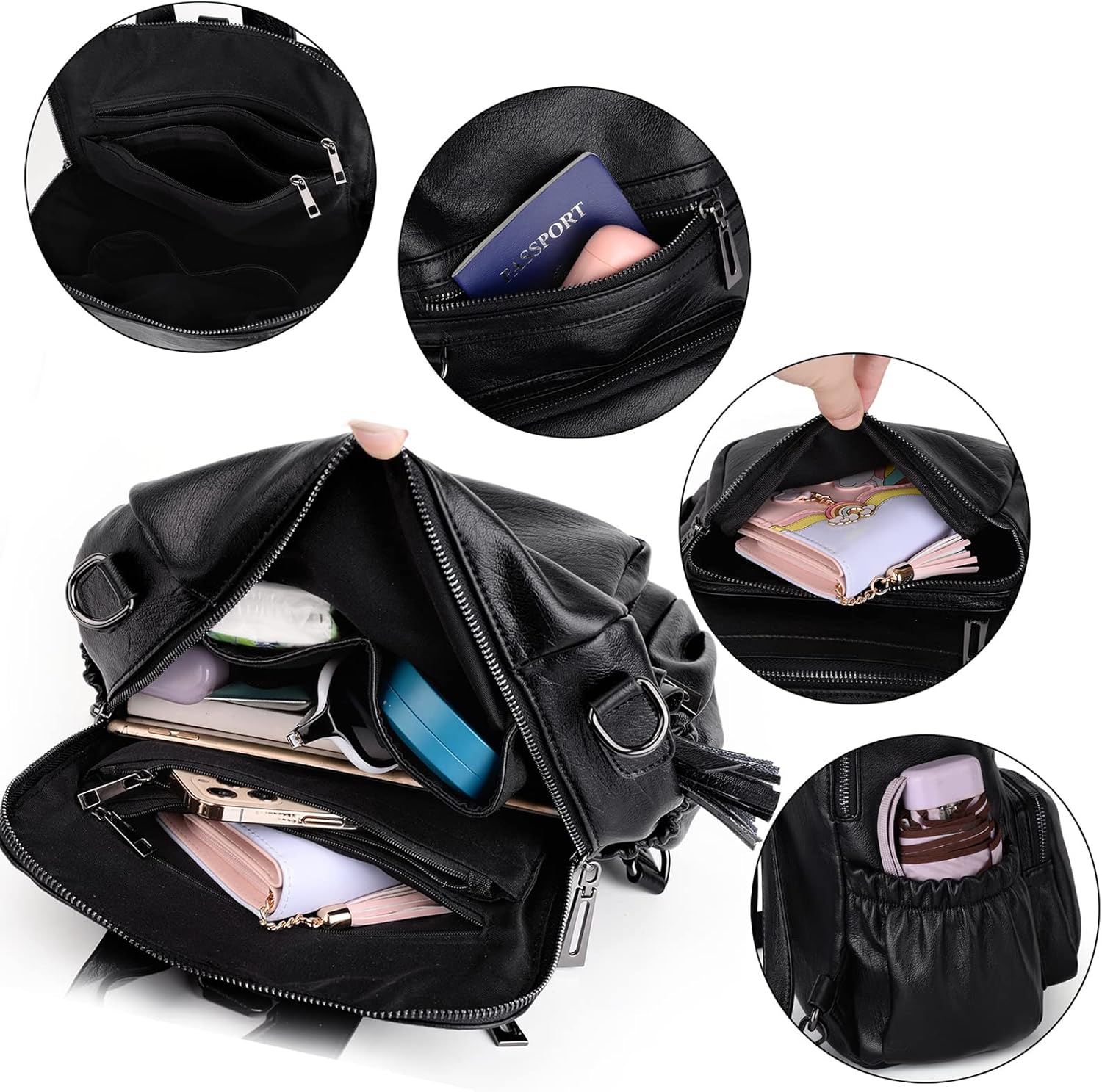 Uromee Backpack Purse for Women Small Vegan Leather Ladies Fashion Tassel Mini Travel Shoulder Bag Convertible - Image 3