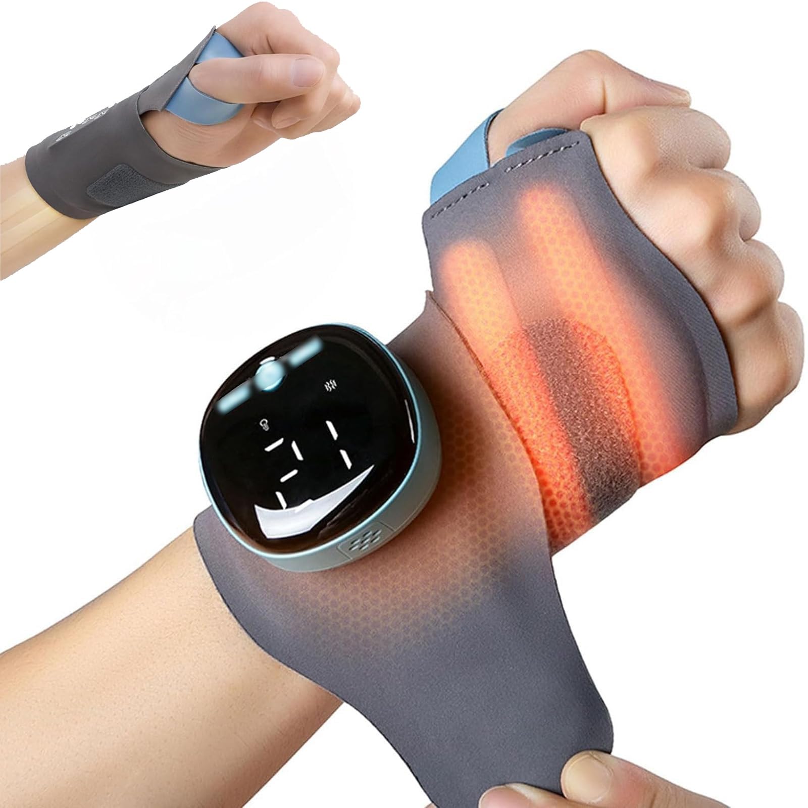 Massaggiatore Elettrico for Polso con Calore Al Grafene, 5 Modalità 9 Livelli di Forza for Alleviare Il Dolore Alla Mano e Al Polso, Tutore Riscaldato Rimovibile(Large)