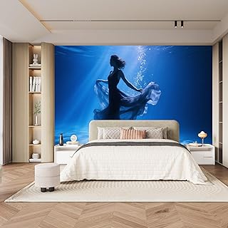 Underwater Woman Wall Mural, Dreamy Ocean Scene Wallpaper for Bedroom, E...