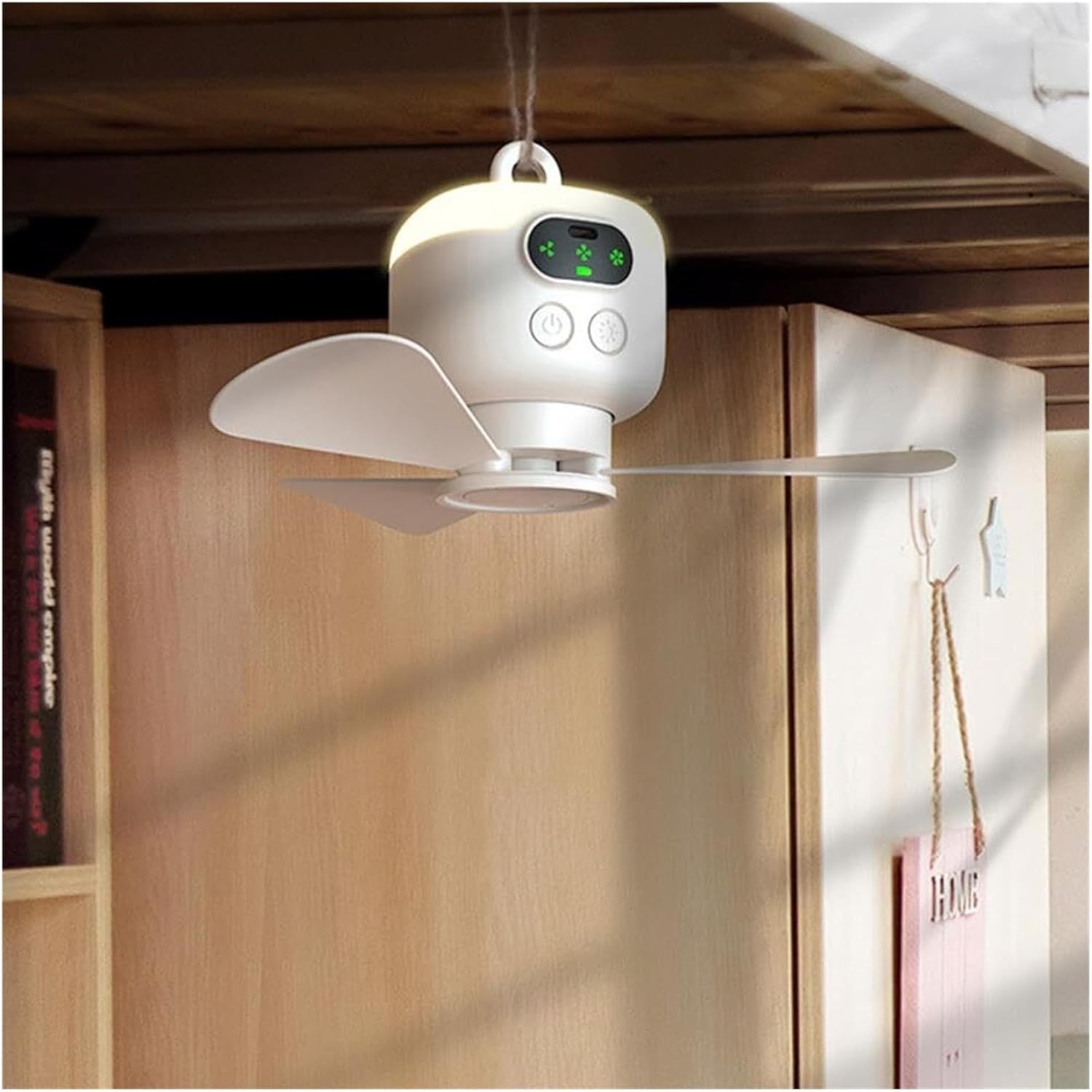 Portable Rechargeable Camping Ceiling Fan with Remote & Lights, Detachable Blades, Auto Shut-off, Hanging Fan for RV Gazebo Beach Dormitory Bedroom