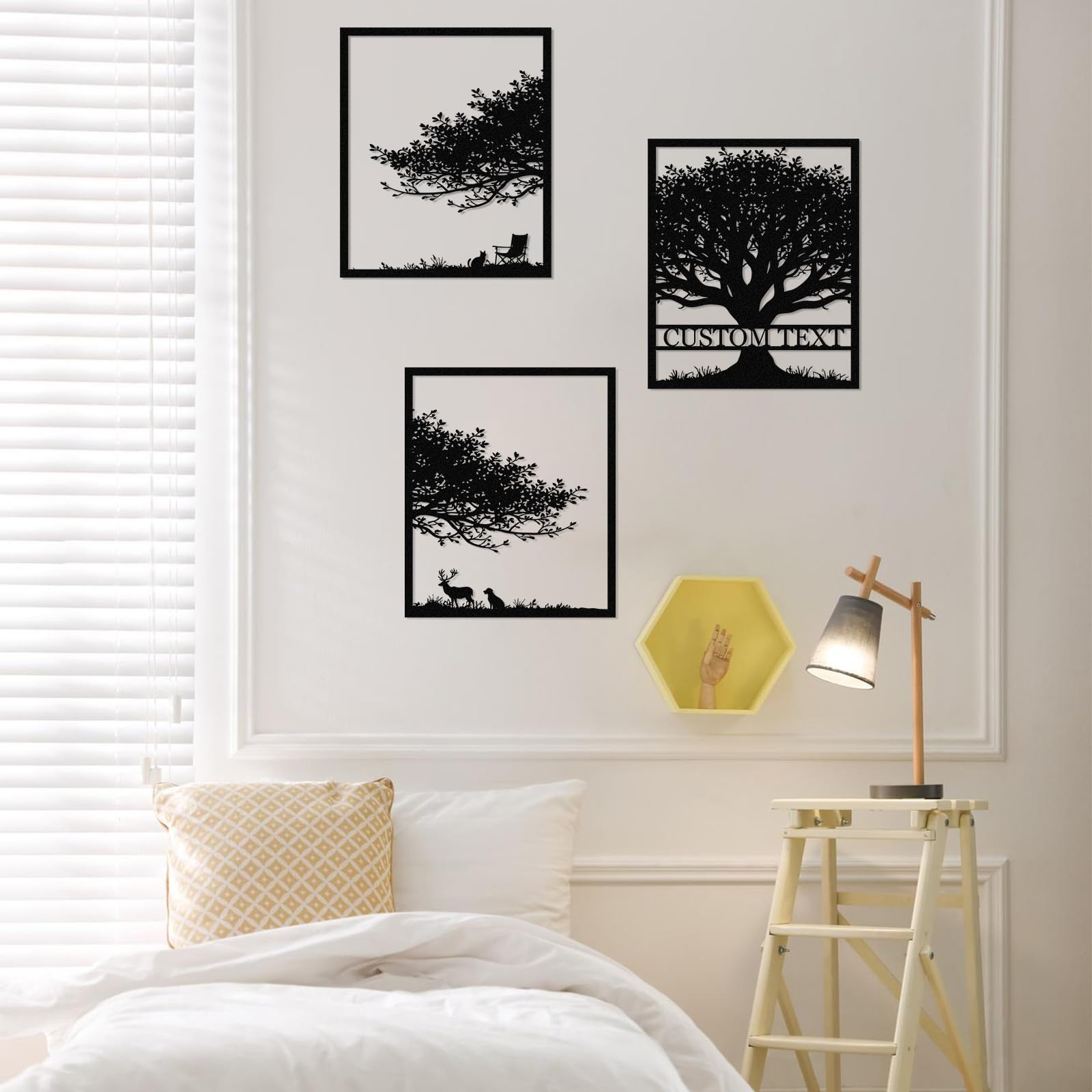 Duckbe Decoración de pared de metal personalizada, 3 letreros de metal, arte de pared de árbol de la vida, esculturas de pared de árbol genealógico, letrero de nombre personalizado para el hogar,