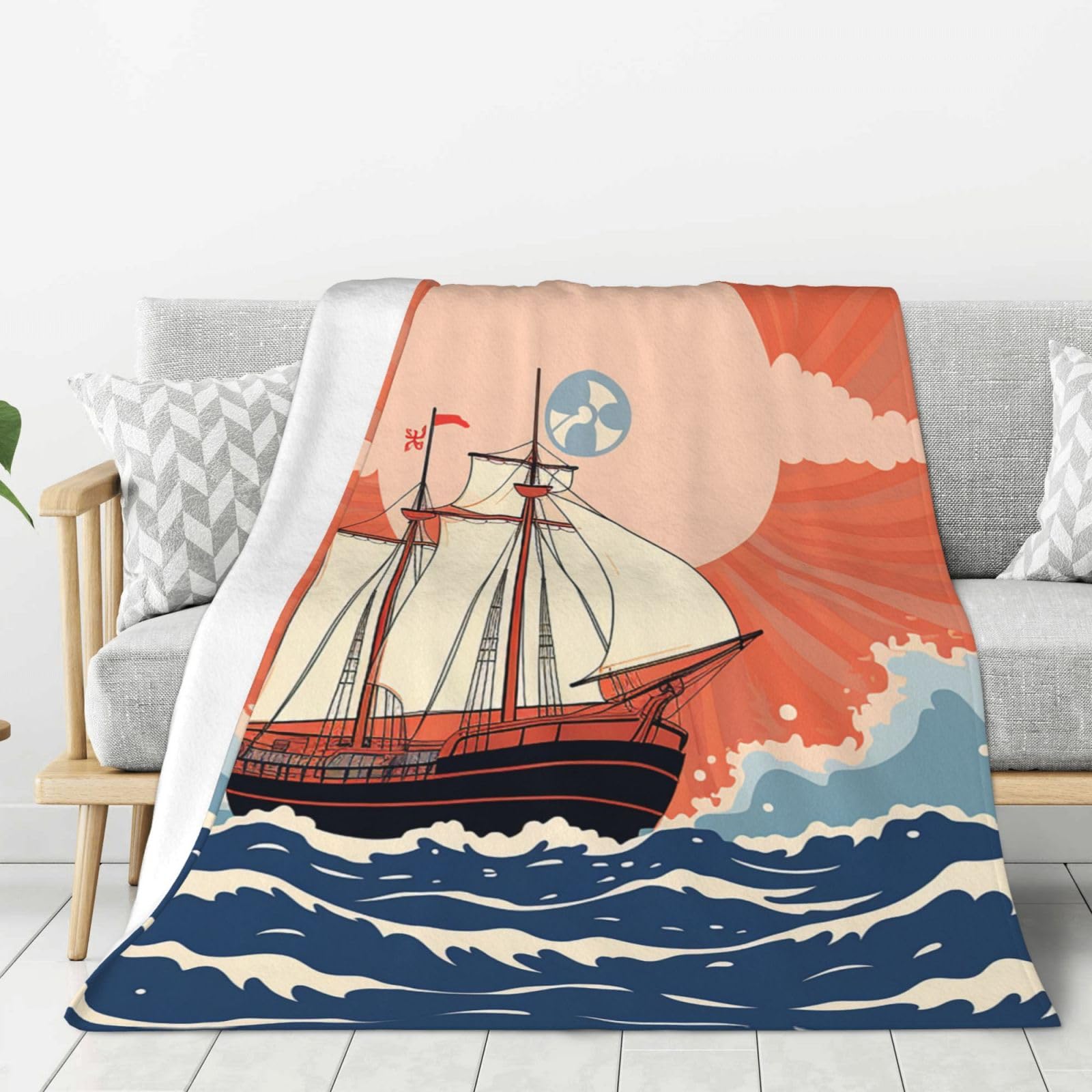 Couverture en flanelle super douce et pelucheuse à motif vagues