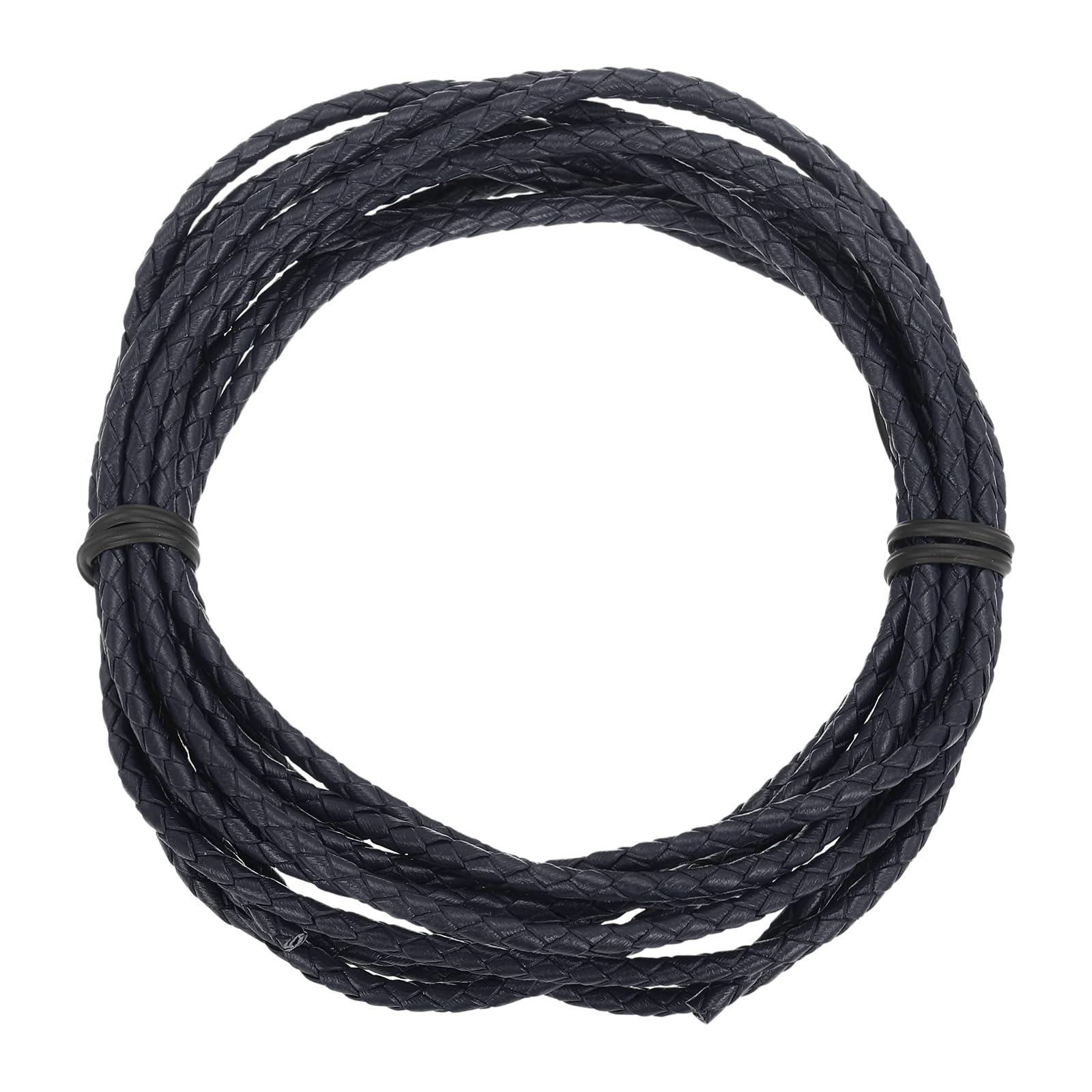 sourcing map 3.3 Yards Bolo Tie Cord 4mm Diameter Round Braided Leather Strip 3 Meters Long for Bracelet Necklace Beading, Dark Blue