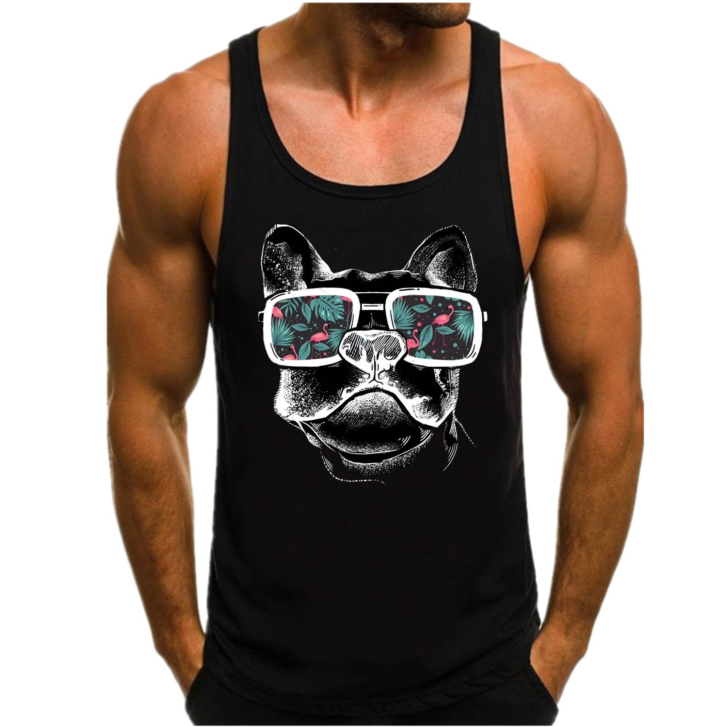 HOTCAT Camiseta sin mangas para hombre, diseño de oso panda, con gafas de sol, estilo callejero