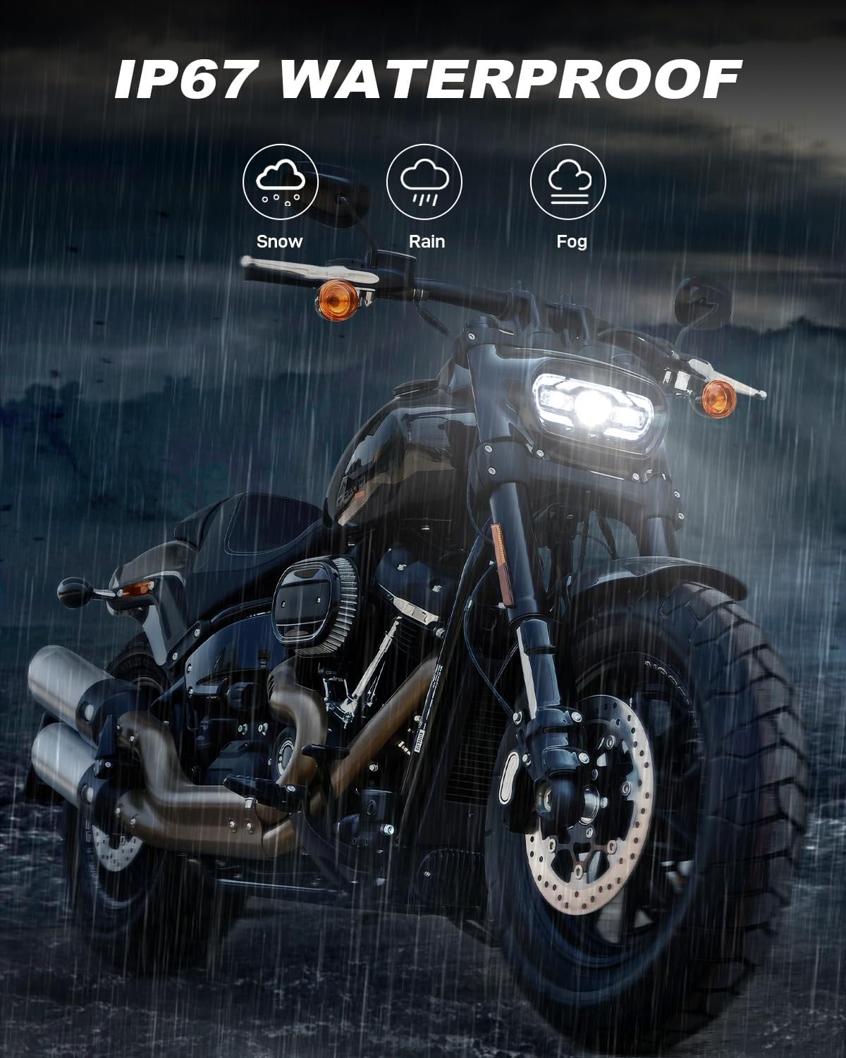 LX-LIGHT 65W High Power Motorcycles LED Headlight with High Low Beam DRL EMC Compatible with Fat Bob 2008-2019