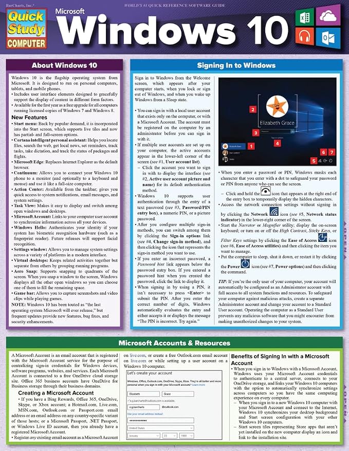 Amazon.com : Microsoft Windows 10: QuickStudy Laminated Reference Guide ...