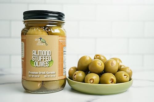 Vista 45 de Green Jay Gourmet Aceitunas rellenas de ajo - Aceitunas verdes rellenas para recetas de guarnición de cóctel y tabla de queso - Aceitunas de Martini