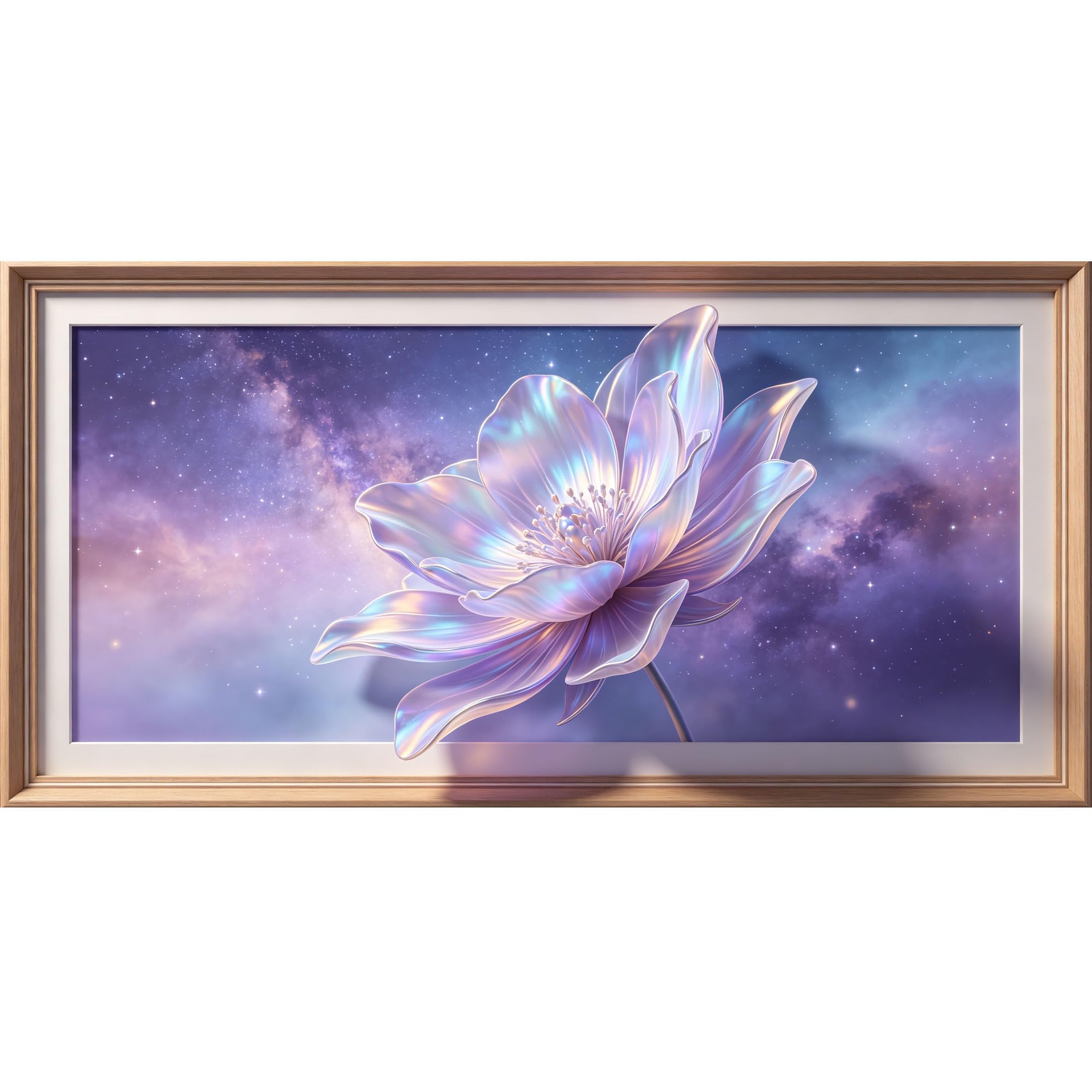 Agglomerix 3D Framed Wall Art Iridescent Flower Galaxy Bloom Abstract Cosmic Botanical Watercolor Large Size Self-Adhesive Removable Wall Decor Prints Artwork for Living Room Bedroom Office