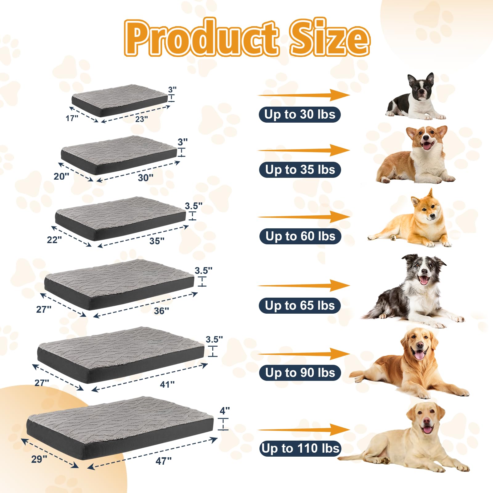 XL Orthopedic Dog Bed - Waterproof Plush Pet Mattress with Removable Washable Cover and Non-Slip Bottom, Memory Foam Dog Bed for Crate, 41"x27" Grey - image 4