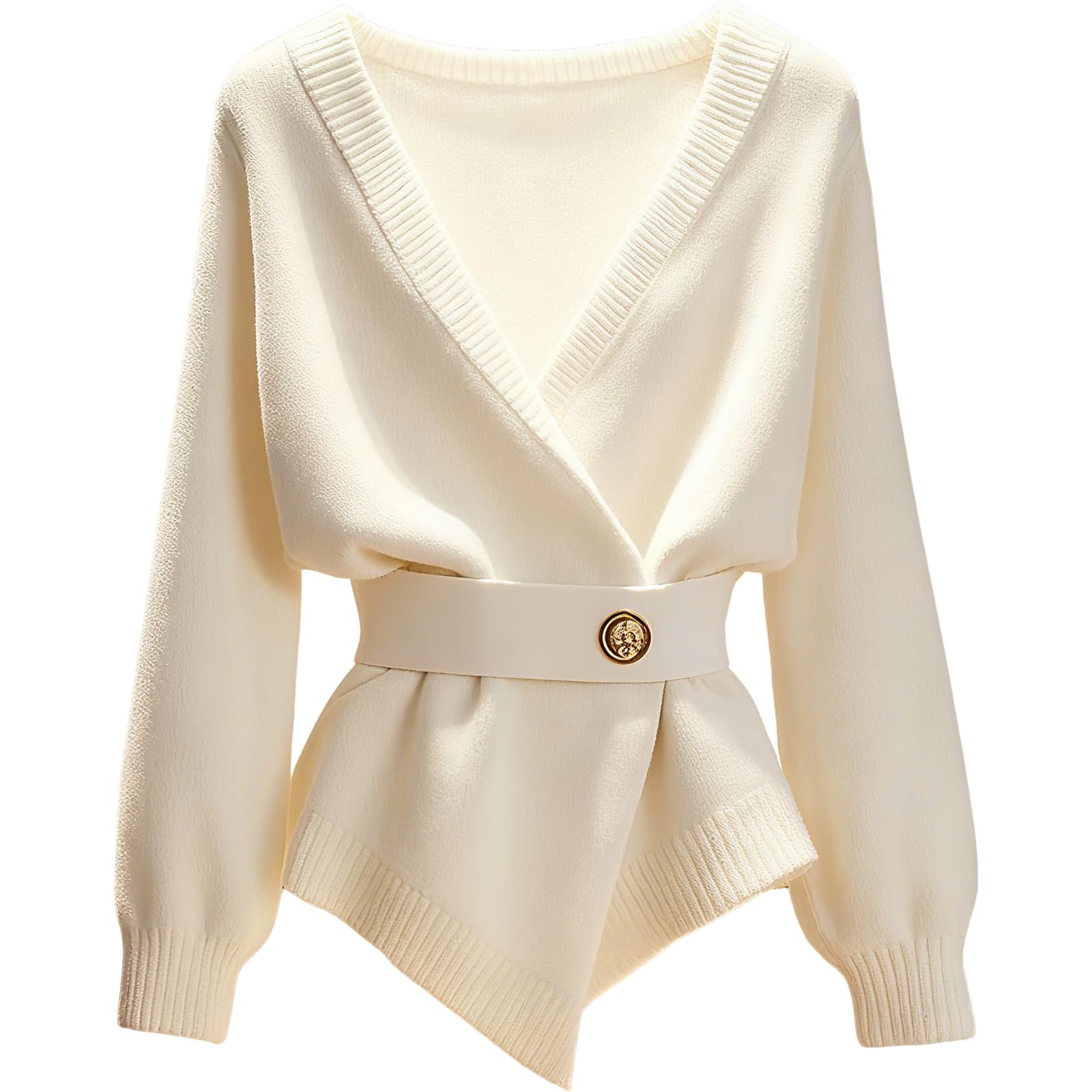 Womens Oversized Belted Cardigan Sweaters 2025 Fall Winter Dressy Casual Front Cross White Plain Deep V Neck Outwears