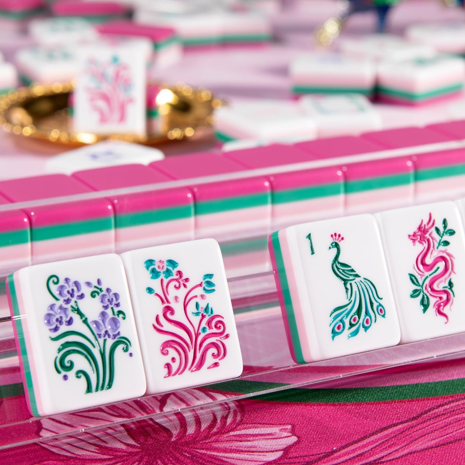Set Mahjong Americano 160 Piezas Rosa 4 Capas Fichas De Juego | Set Mahjong Acrílico Grabado Diseño Elegante para Noches en Casa y Reuniones