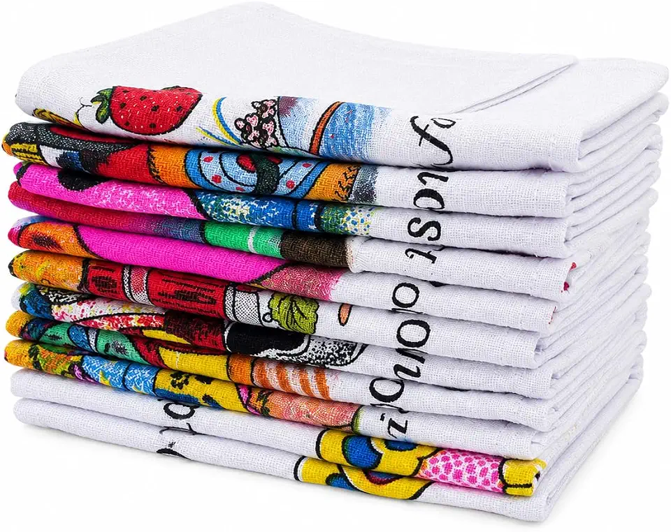 Kit 10 Panos de Prato Branco Estampado - 42x66cm - Pano de Copa Pia Grande em Algodão